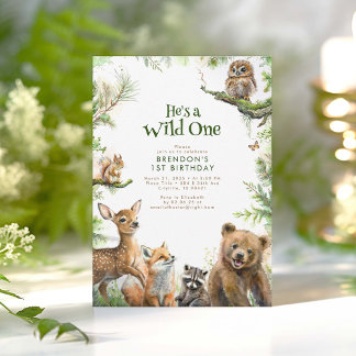 Woodland Animals Er ist ein wilder 1. Geburtstag Einladung