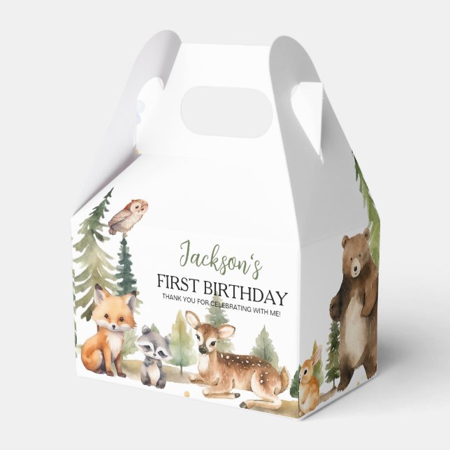 Woodland Animals Erster Geburtstag Vielen Dank Geschenkschachtel (Vorderseite)