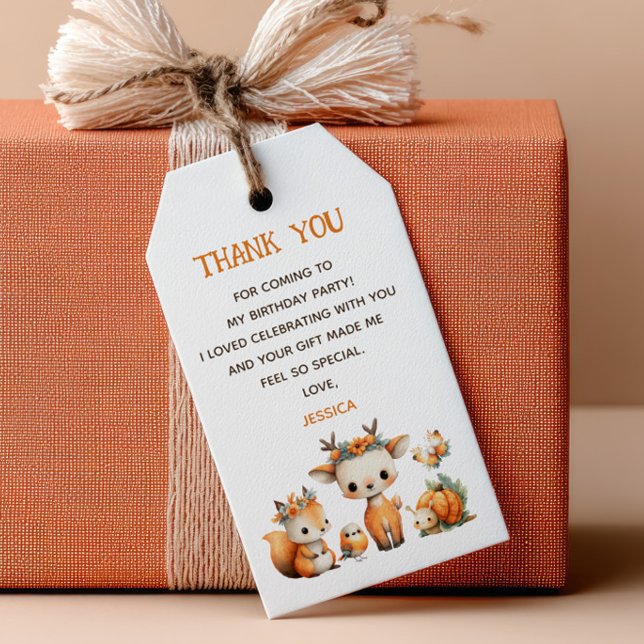 Woodland Animals Fall Kids' Birthday Thank You Geschenkanhänger (Von Creator hochgeladen)