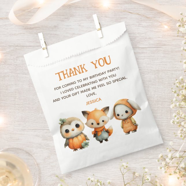 Woodland Animals Fall Kids' Birthday Thank You Geschenktütchen (Ausgeschnitten)