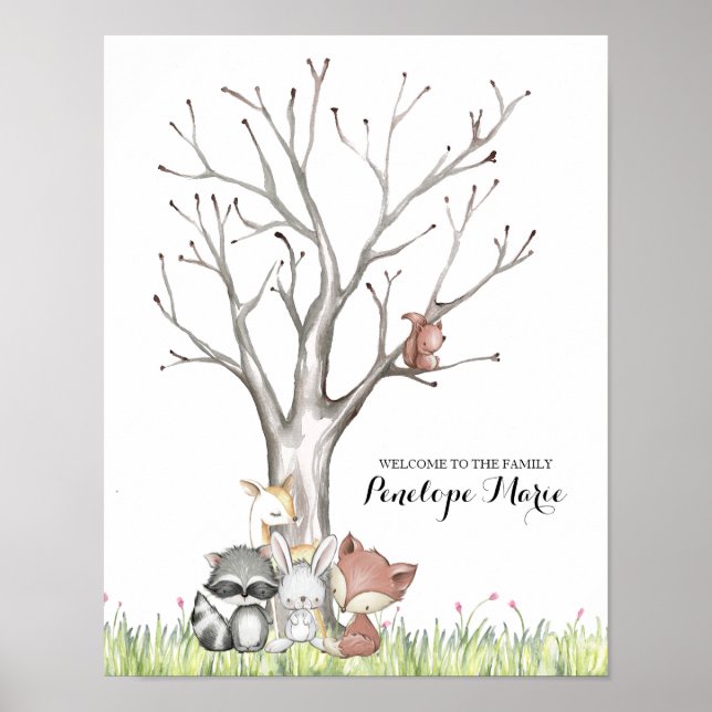 Woodland Animals Fingerprint Baby Duster Poster (Vorne)