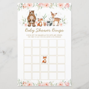 Woodland Animals Floral Baby Dusche Bingo Spiel
