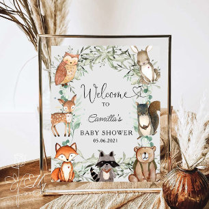 Woodland Animals Forest Baby Dusche Poster