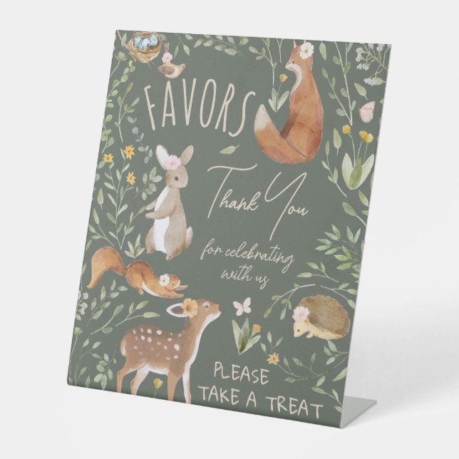 Woodland Animals Forest Baby Shower Favorit Schild (Vorderseite)