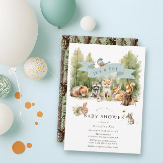 Woodland Animals Forest Boy Baby Shower Einladung