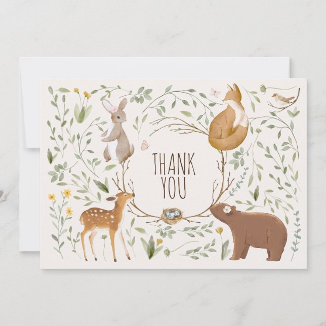 Woodland Animals Forest Friends Baby Shower Einladung (Rückseite)