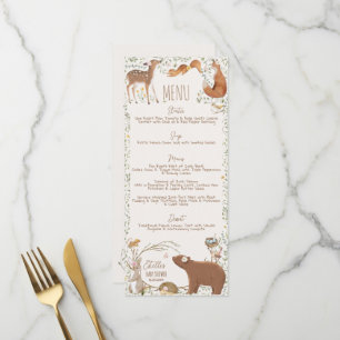 Woodland Animals Forest Friends Baby Showmenü Menükarte