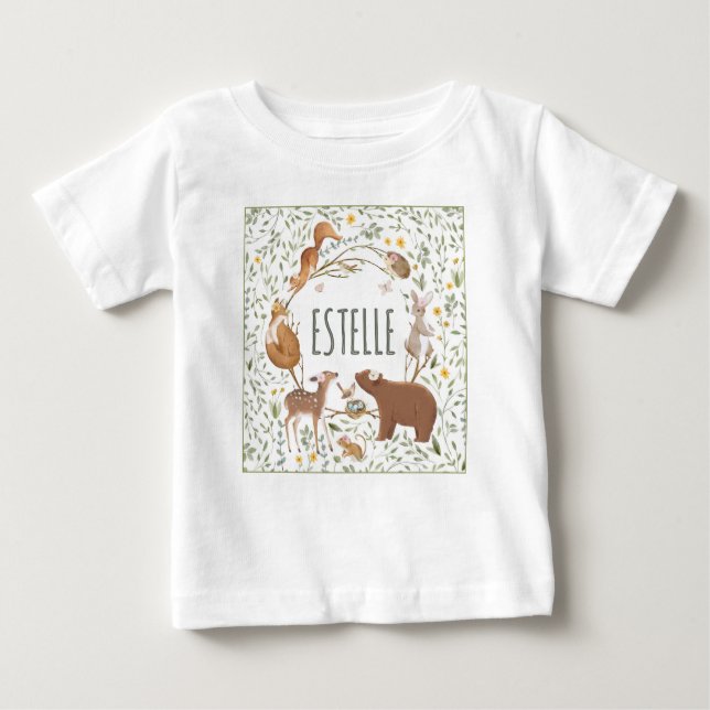 Woodland Animals Forest Friends Kinderdusche Baby T-shirt (Vorderseite)
