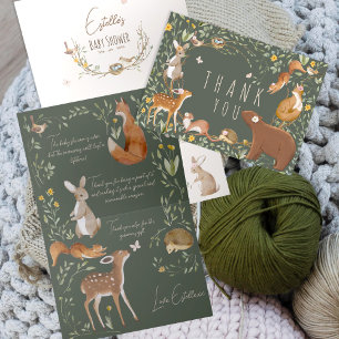 Woodland Animals Forest Friends Kinderdusche Dankeskarte