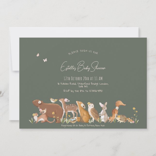 Woodland Animals Forest Friends Kinderdusche Einladung (Vorderseite)