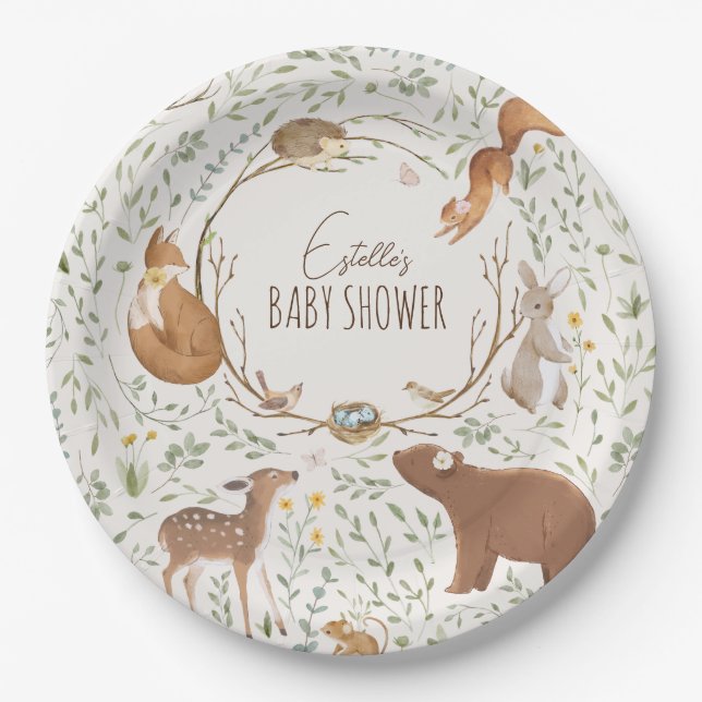 Woodland Animals Forest Friends Kinderdusche Pappteller (Vorderseite)