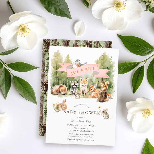 Woodland Animals Forest Girl Baby Shower Einladung (Von Creator hochgeladen)