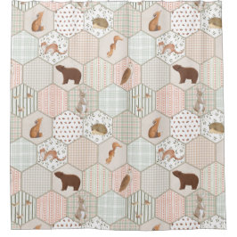 Woodland Animals Forest Patchwork Baby Shower Gift Duschvorhang