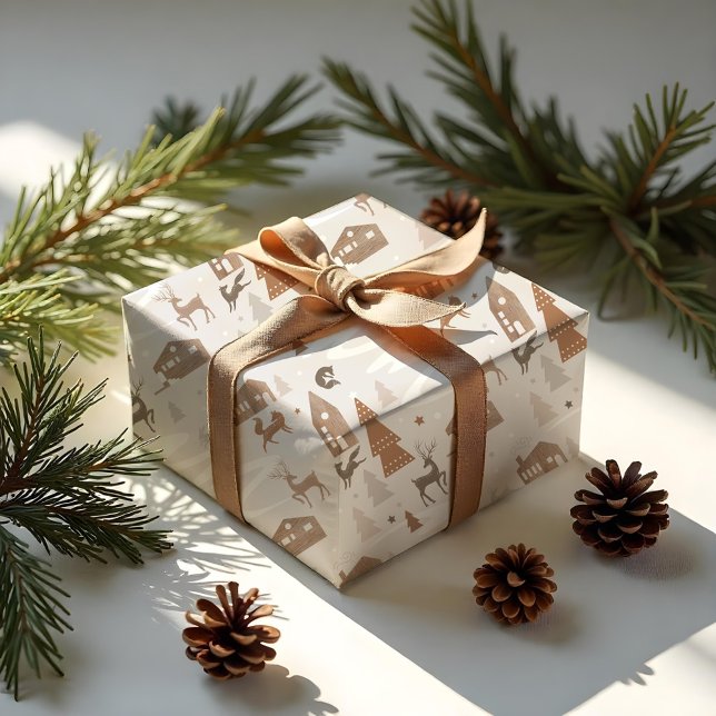 Woodland Animals Fox, Deer & Rabbit Gemütliches Do Geschenkpapier (Woodland Animals Fox, Deer & Rabbit Cozy Village Wrapping Paper)