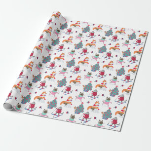 Woodland Animals Fox Wolf Deh in Weihnachtsantiker Geschenkpapier