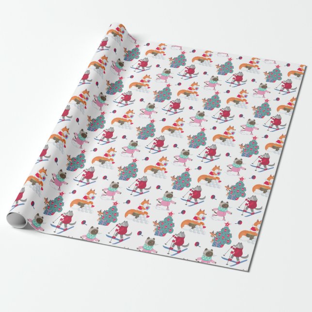 Woodland Animals Fox Wolf Deh in Weihnachtsantiker Geschenkpapier (Ungerollt)