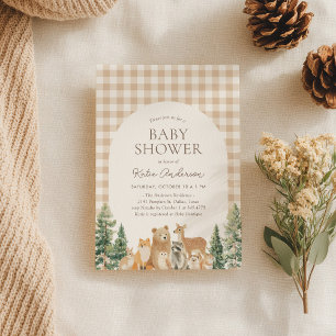 Woodland Animals Gingham Baby Shower Einladung