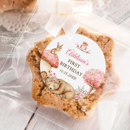 Woodland Animals Girl 1st Birthday Party Runder Aufkleber