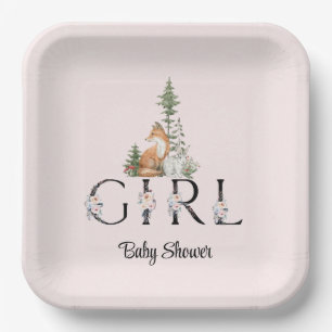 Woodland Animals Girl Baby Dusche Pappteller