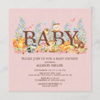 Woodland Animals Girls Kinderdusche Einladung