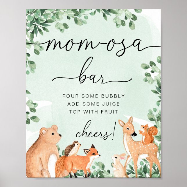Woodland Animals Green Baby Dusche Momosa Bar Zeic Poster (Vorne)