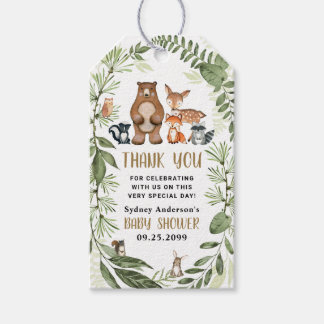 Woodland Animals Green Baby Dusche Vielen Dank für Geschenkanhänger