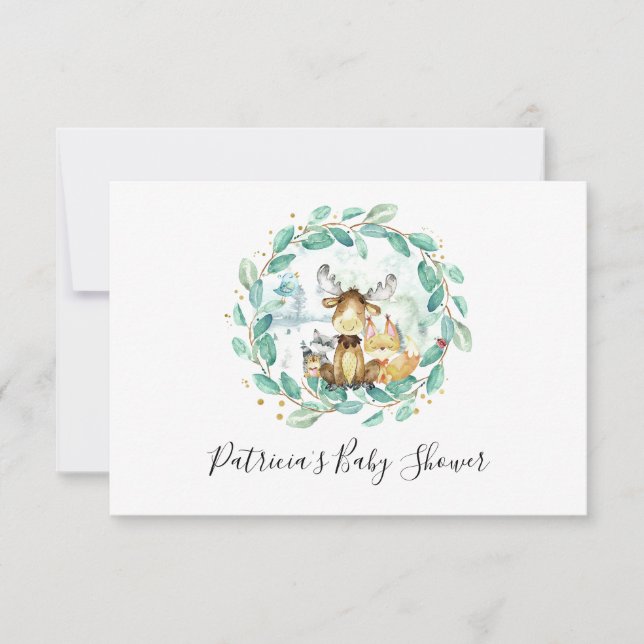 Woodland Animals Greenerity Baby Shower Buchanfrag Einladung (Vorderseite)