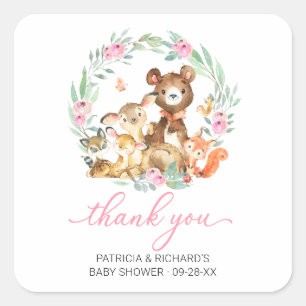 Woodland Animals Greenerity Baby Shower Vielen Dan Quadratischer Aufkleber