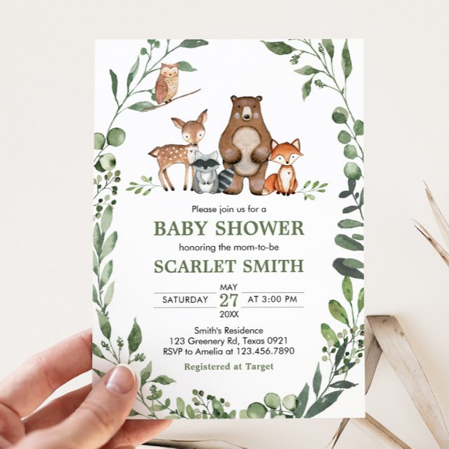 Woodland Animals Greenery Baby Shower  Einladung (Woodland Animals Baby Shower Invitation)