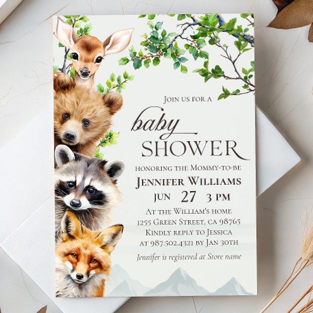Woodland Animals Greenery Baby Shower Invitation Einladung (Von Creator hochgeladen)