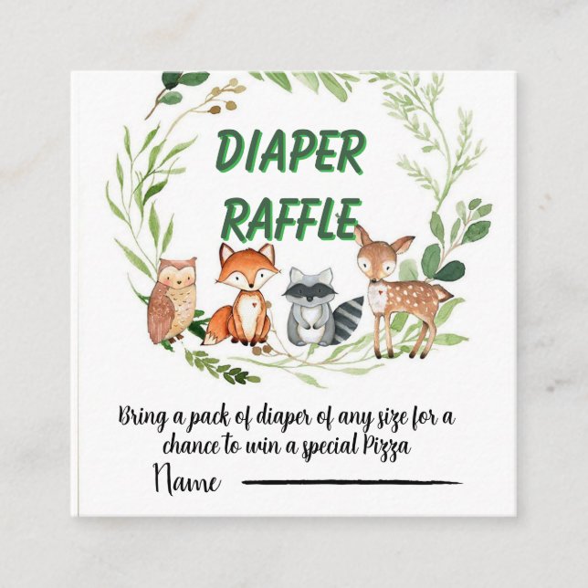 Woodland animals greenery diaper raffle begleitkarte (Vorderseite)
