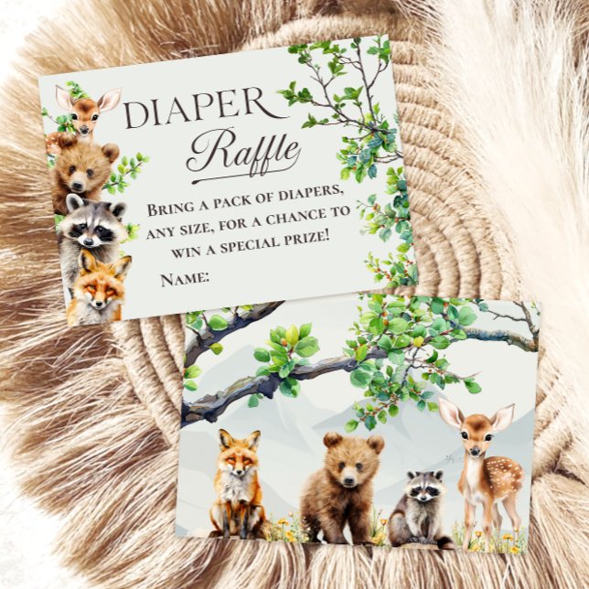 Woodland Animals Greenery Diaper Raffle Card Begleitkarte (Von Creator hochgeladen)