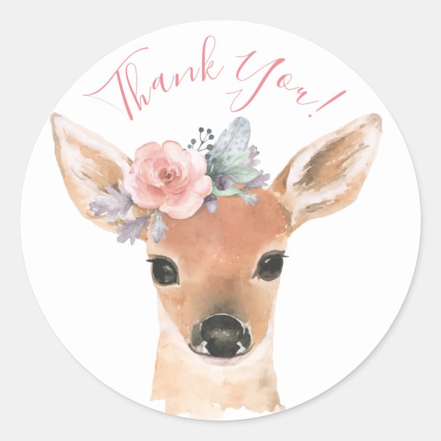 Woodland Animals Hirsche Aquarell Typografie Name Runder Aufkleber (Vorderseite)