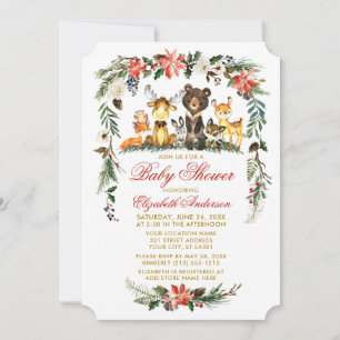 Woodland Animals Holiday Red Gold Baby Dusche Einladung