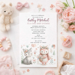 Woodland Animals "It a Girl" Kinderdusche Einladung
