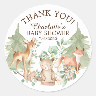 Woodland Animals Kinderdusche Danke für Ihre Unter Runder Aufkleber