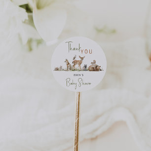 Woodland Animals Kinderdusche Danke mit Namen Runder Aufkleber