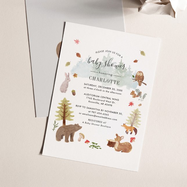 Woodland Animals Kinderdusche Einladung Flyer (Woodland Animals Script Baby Shower Invitation)