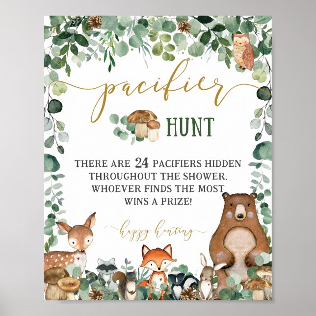 Woodland Animals Kinderdusche Schnuller Jagdspiel Poster (Vorne)