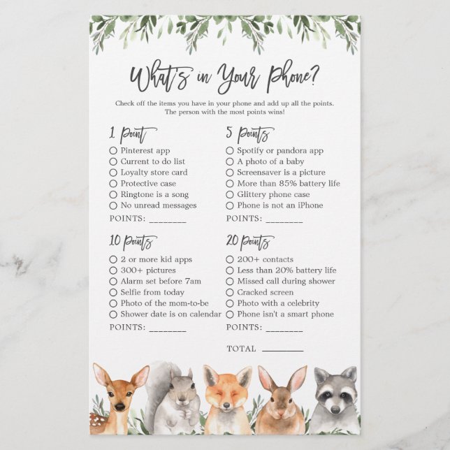 Woodland Animals Kinderdusche Was ist in Ihrem Tel (Vorderseite)