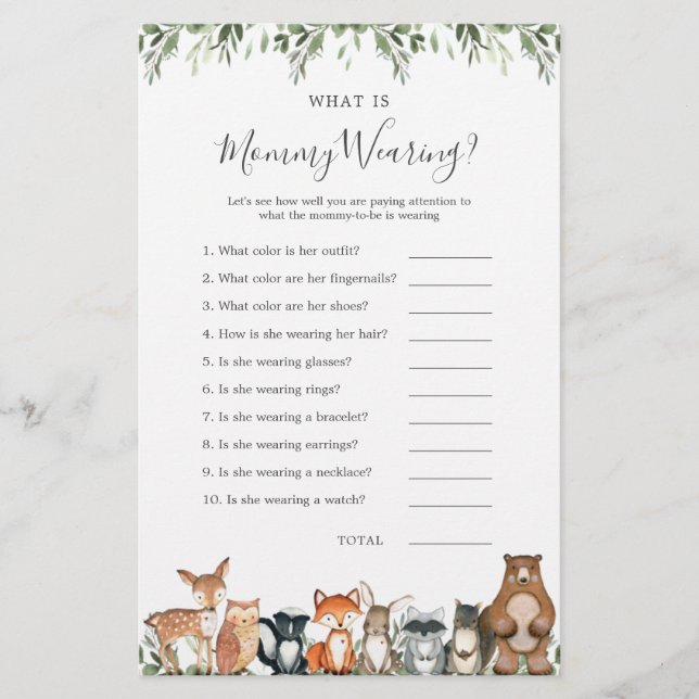 Woodland Animals Kinderdusche Was ist Mami Tragen (Vorderseite)