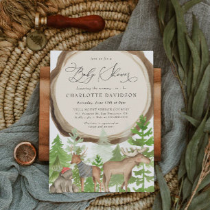 Woodland Animals Lumberjack Rustic Boy Baby Dusche Einladung