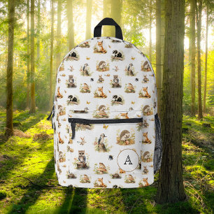 Woodland Animals Monogram School Travel Kids White Bedruckter Rucksack