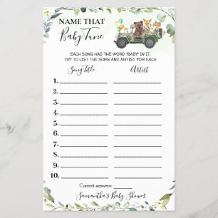 Woodland Animals Name Baby Tune Showkarte Flyer