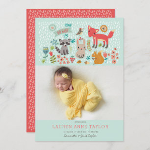 Woodland Animals New Baby Birth Ankündigung