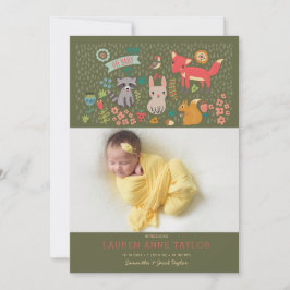 Woodland Animals New Baby Birth Ankündigung