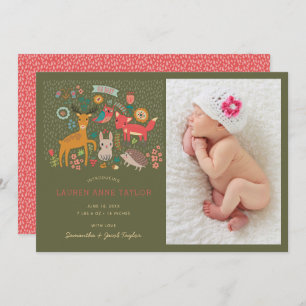 Woodland Animals New Baby Birth Ankündigung