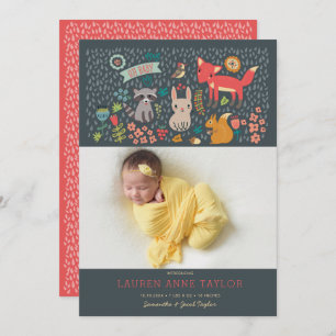 Woodland Animals New Baby Birth Ankündigung