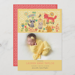 Woodland Animals New Baby Birth Ankündigung