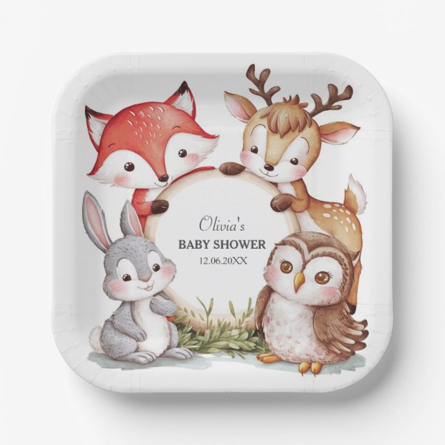Woodland Animals Niedlich Baby Dusche Pappteller (Vorderseite)
